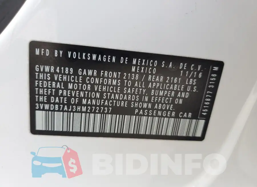 3VWDB7AJ3HM272737 Photo# 12