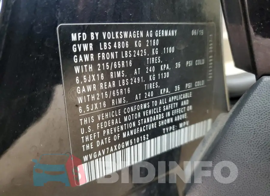 WVGAV7AX0GW510152 Photo# 13