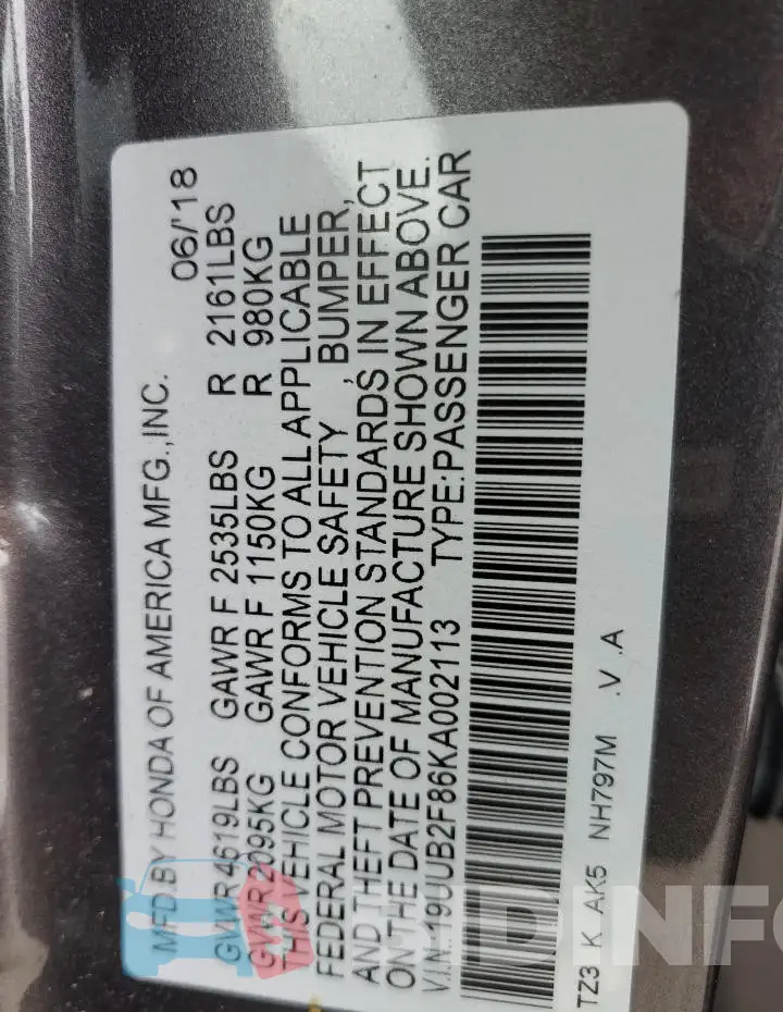19UUB2F86KA002113 Photo# 12
