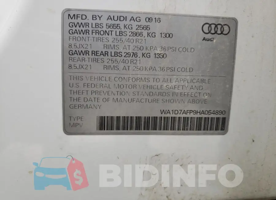 WA1D7AFP9HA054890 Photo# 13