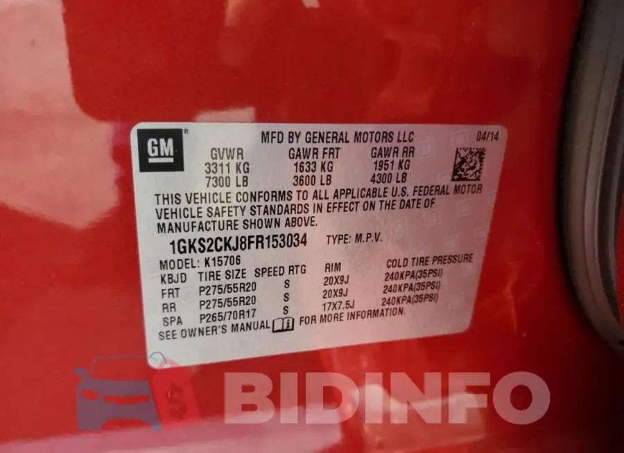 1GKS2CKJ8FR153034 Photo# 12