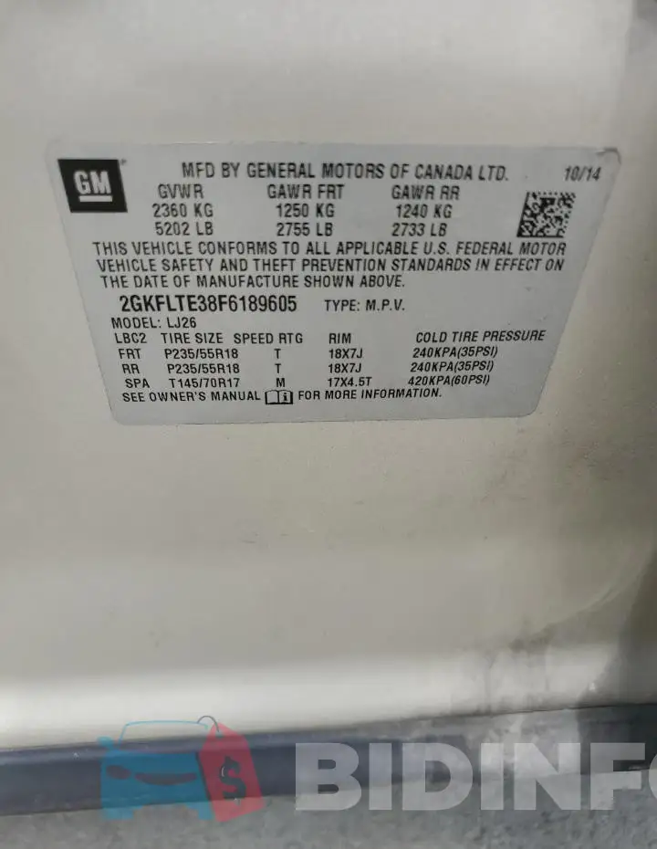 2GKFLTE38F6189605 Photo# 12
