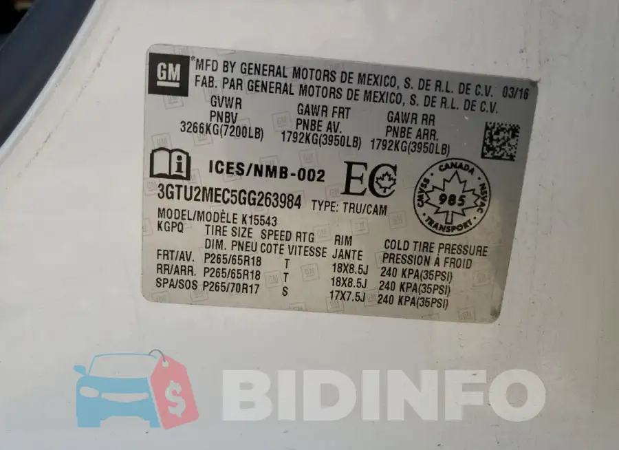 3GTU2MEC5GG263984 Photo# 13