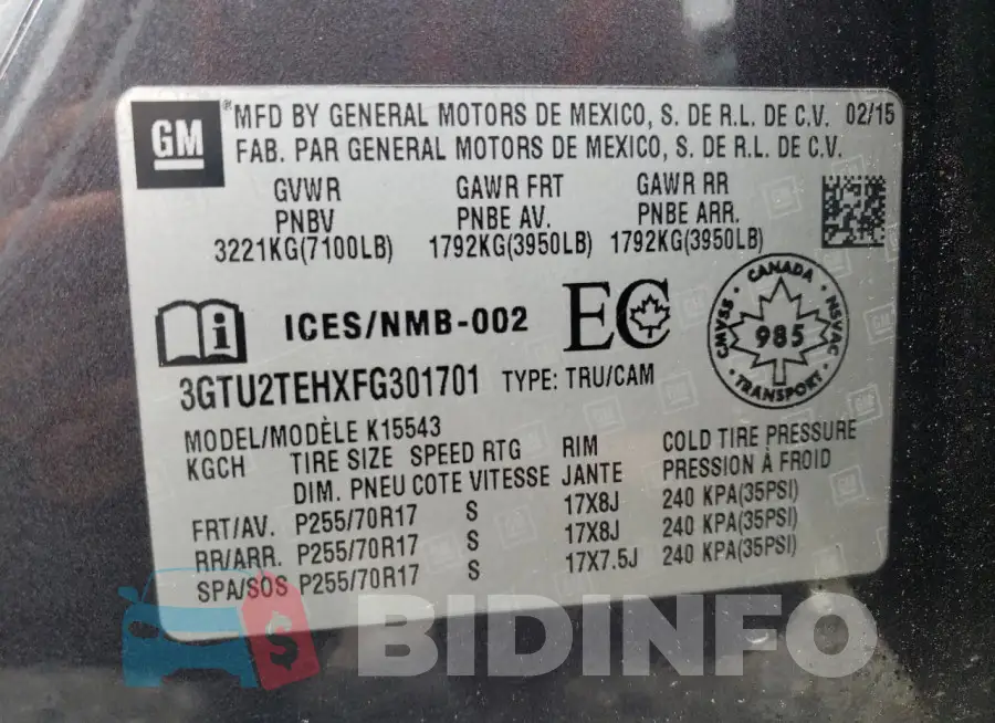 3GTU2TEHXFG301701 Photo# 13