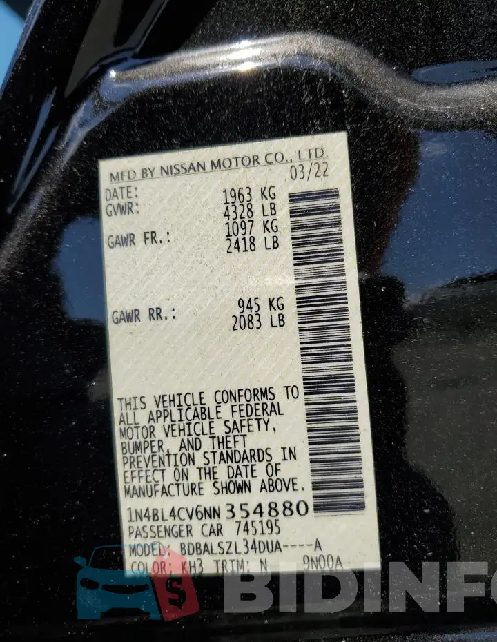 1N4BL4CV6NN354880 Photo# 13