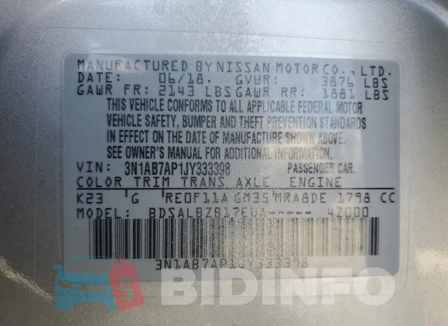 3N1AB7AP1JY333398 Photo# 13