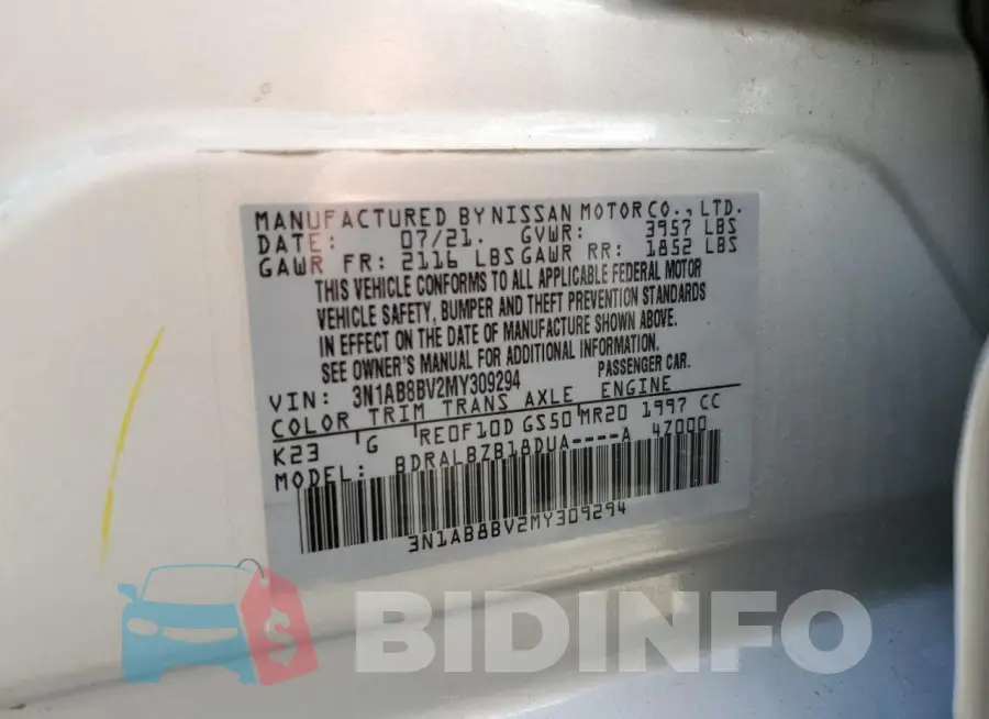 3N1AB8BV2MY309294 Photo# 13