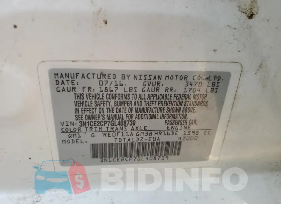 3N1CE2CP7GL408739 Photo# 13
