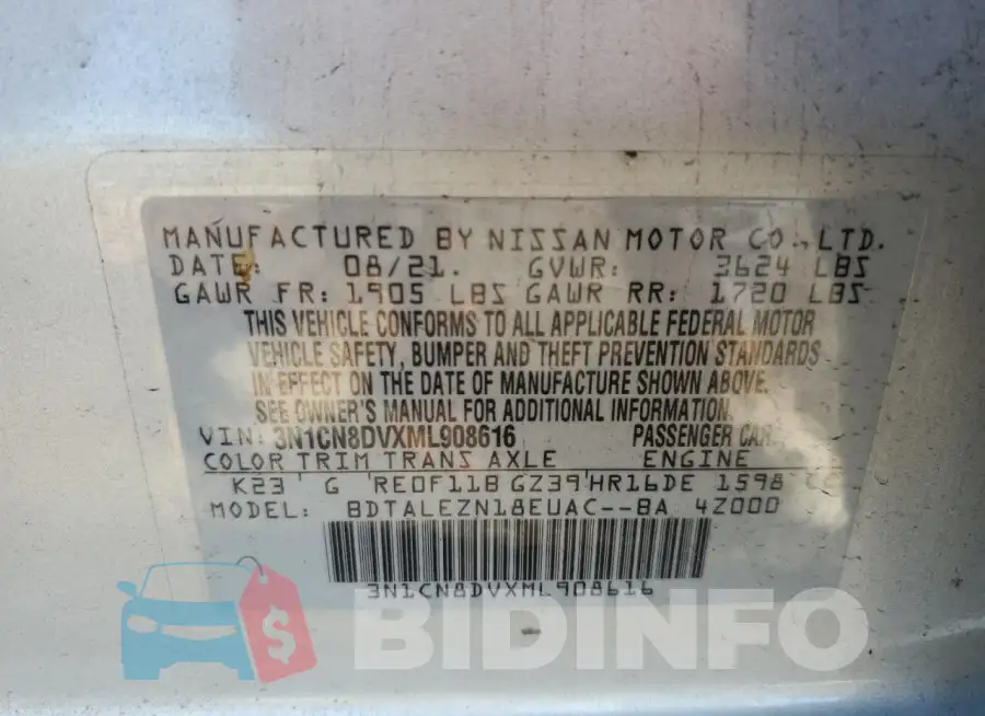 3N1CN8DVXML908616 Photo# 12