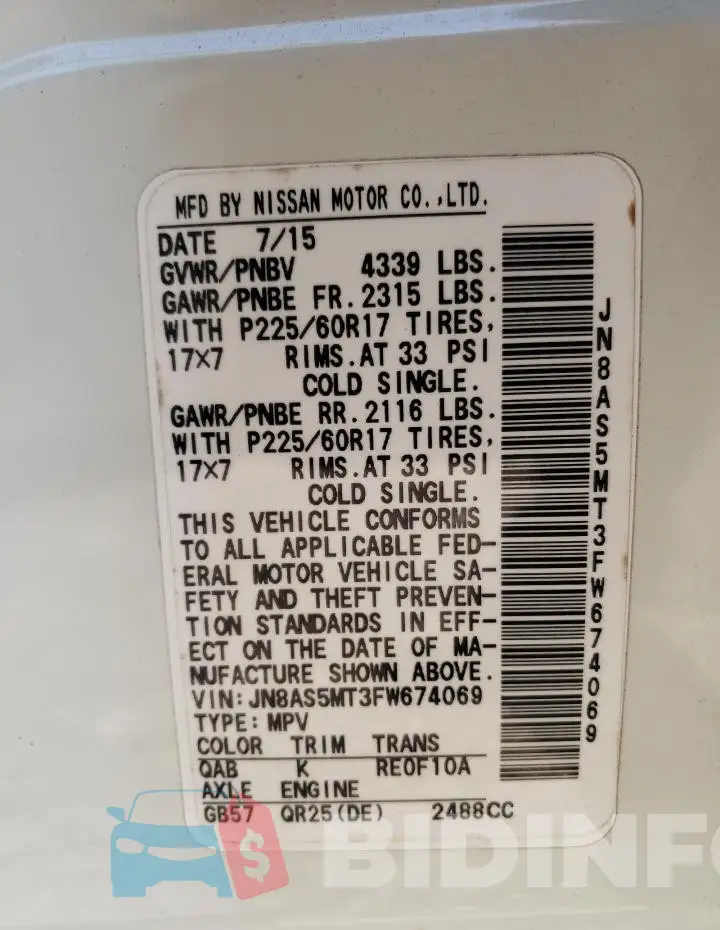 JN8AS5MT3FW674069 Photo# 14