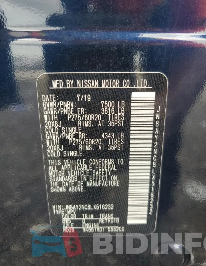 JN8AY2NC8LX516232 Photo# 14