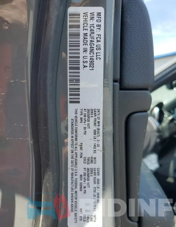 1C4RJFAG4NC149021 Photo# 14