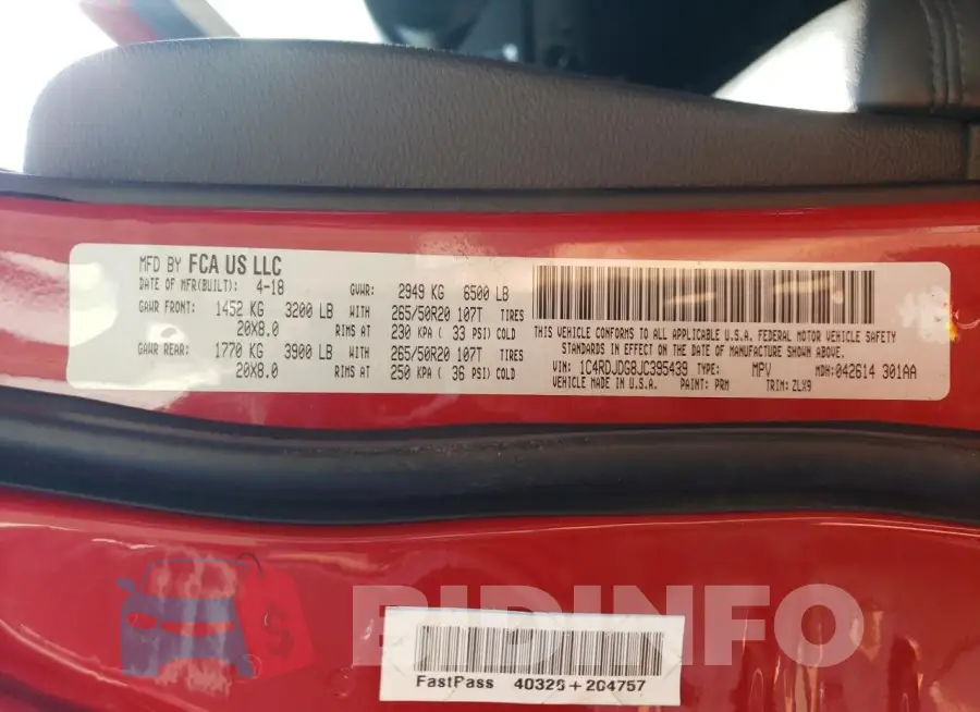 1C4RDJDG8JC395439 Photo# 13