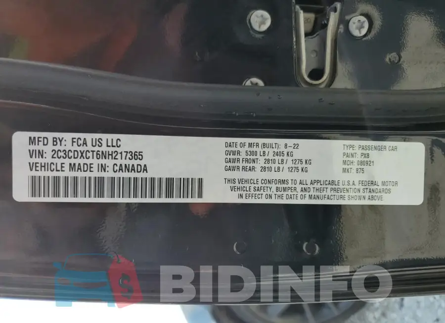 2C3CDXCT6NH217365 Photo# 13