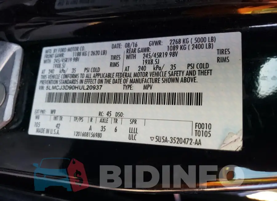 5LMCJ3D90HUL20937 Photo# 12