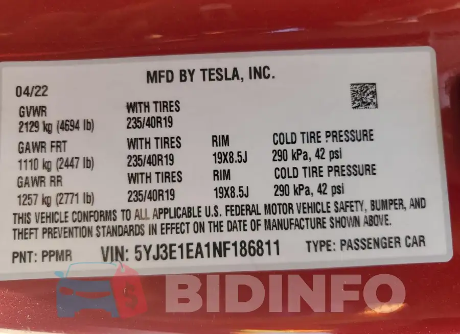 5YJ3E1EA1NF186811 Photo# 12