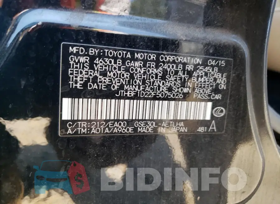 JTHBF1D22F5075026 Photo# 13