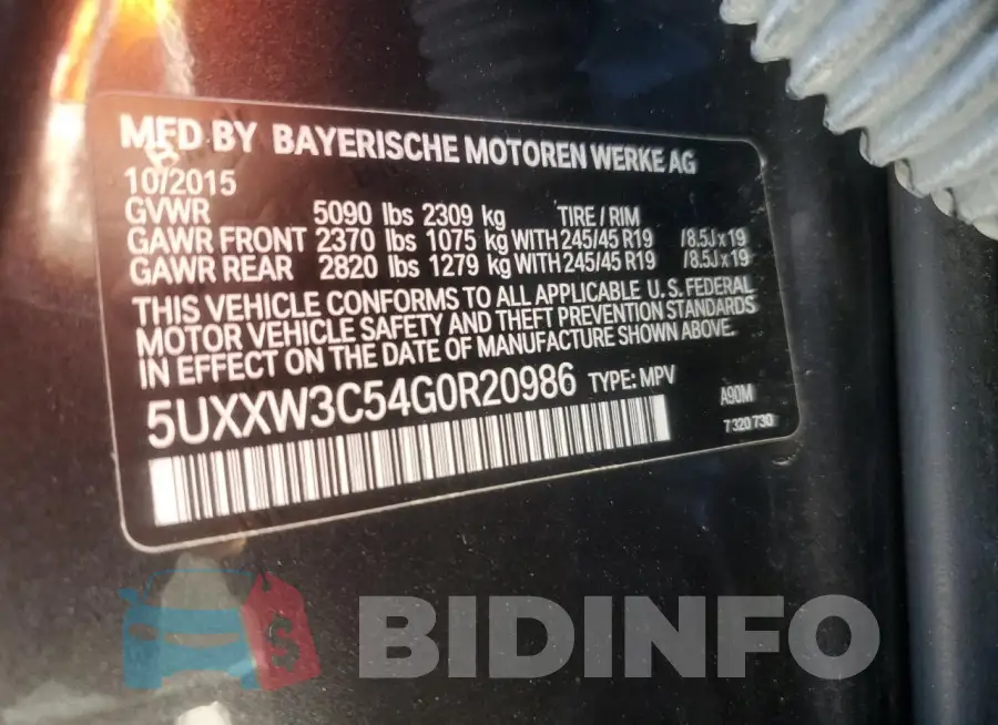5UXXW3C54G0R20986 Photo# 13