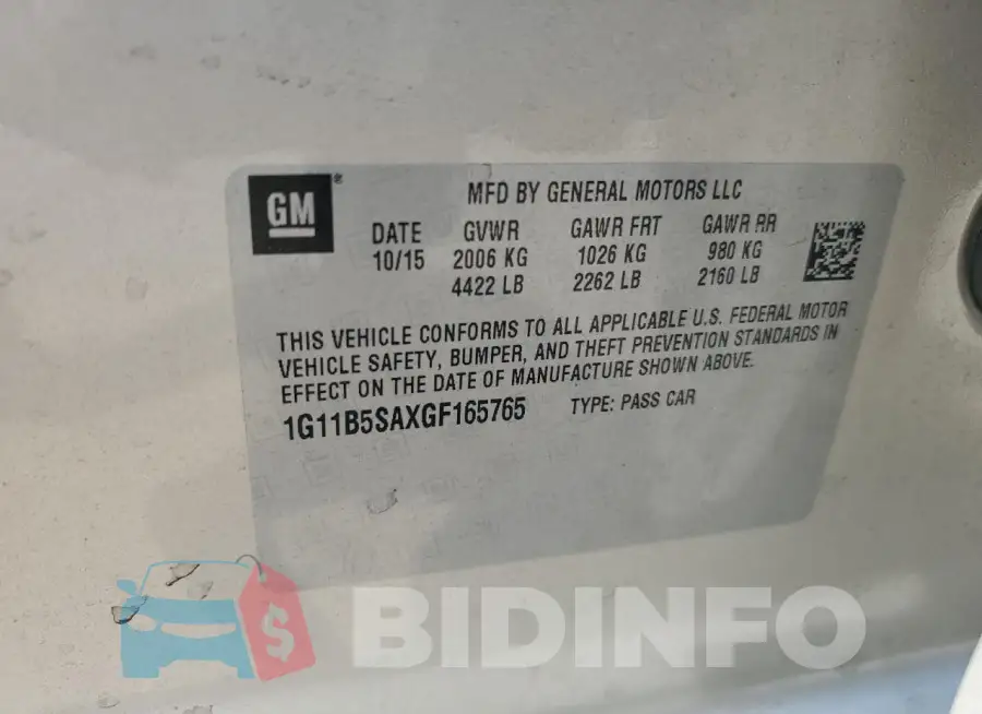 1G11B5SAXGF165765 Photo# 13