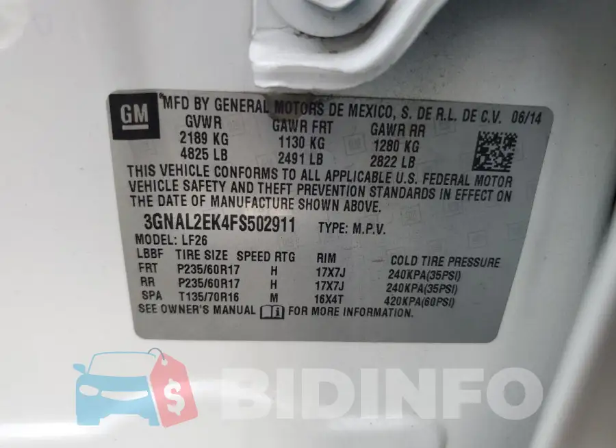 3GNAL2EK4FS502911 Photo# 13