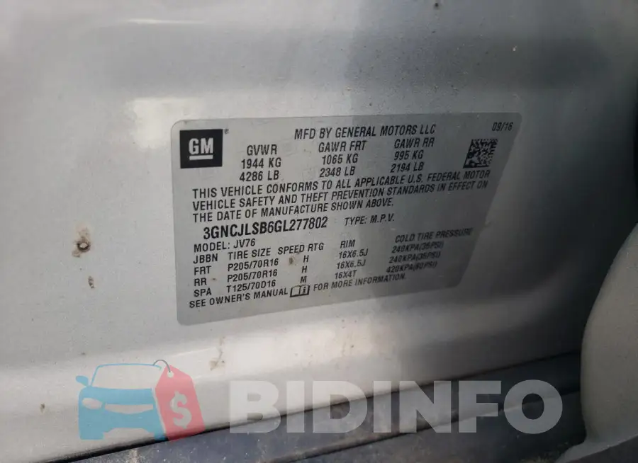 3GNCJLSB6GL277802 Photo# 14
