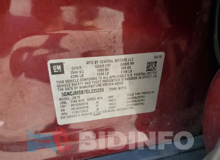 3GNCJMSB7GL225259 Photo# 14