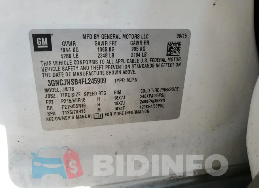 3GNCJNSB4FL245909 Photo# 13