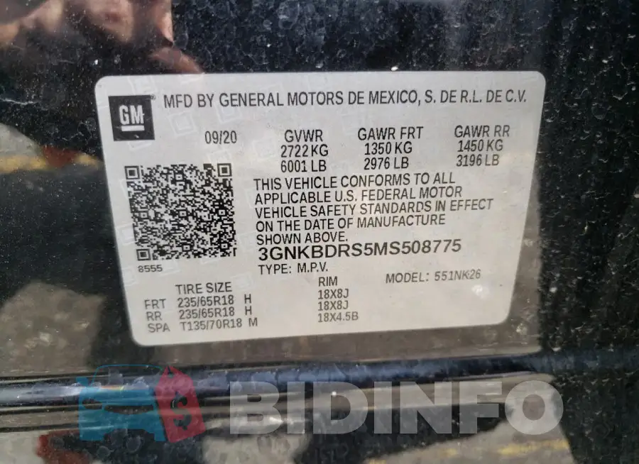 3GNKBDRS5MS508775 Photo# 13