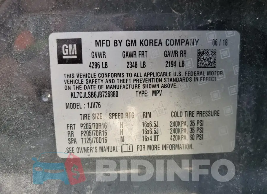 KL7CJLSB6JB726880 Photo# 13
