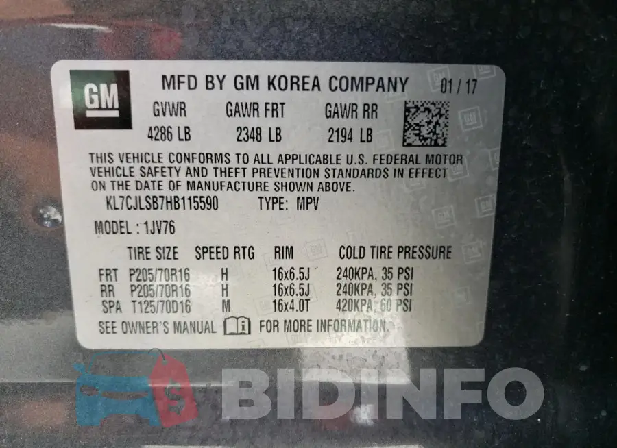 KL7CJLSB7HB115590 Photo# 13
