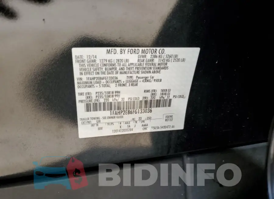 1FAHP2E86FG133036 Photo# 12