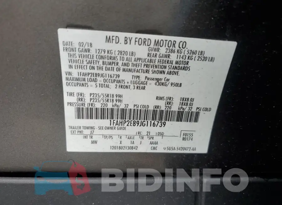 1FAHP2E89JG116739 Photo# 12