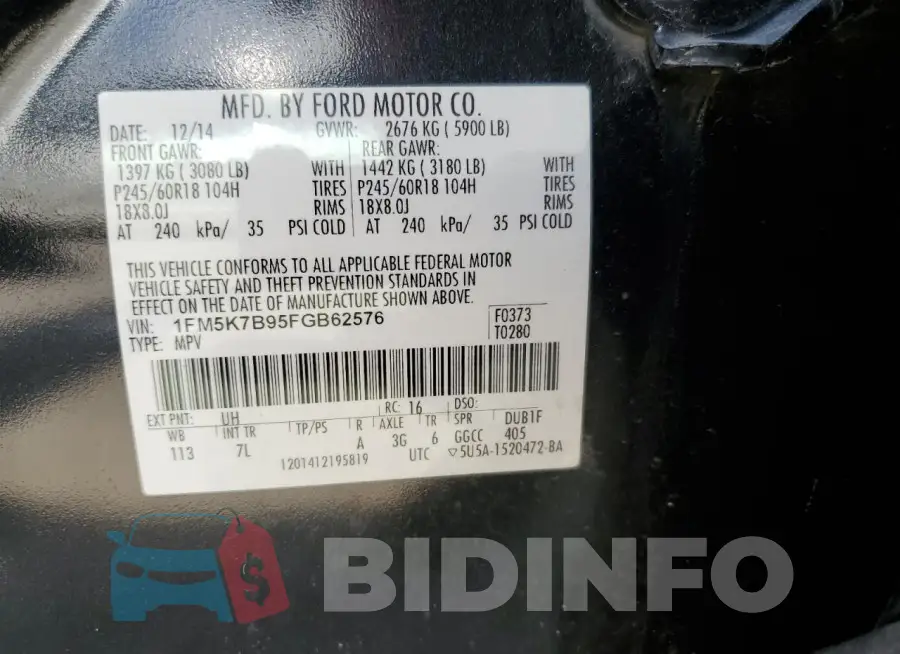 1FM5K7B95FGB62576 Photo# 13