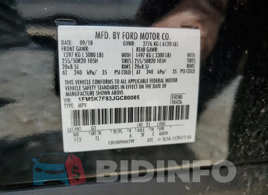 1FM5K7F83JGC80085 Photo# 13