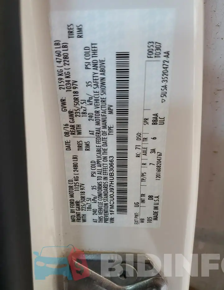 1FMCU0J97HUB30663 Photo# 13