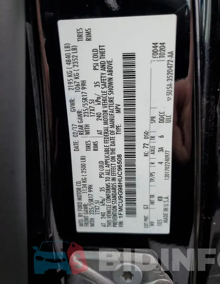 1FMCU9G98HUC96508 Photo# 13