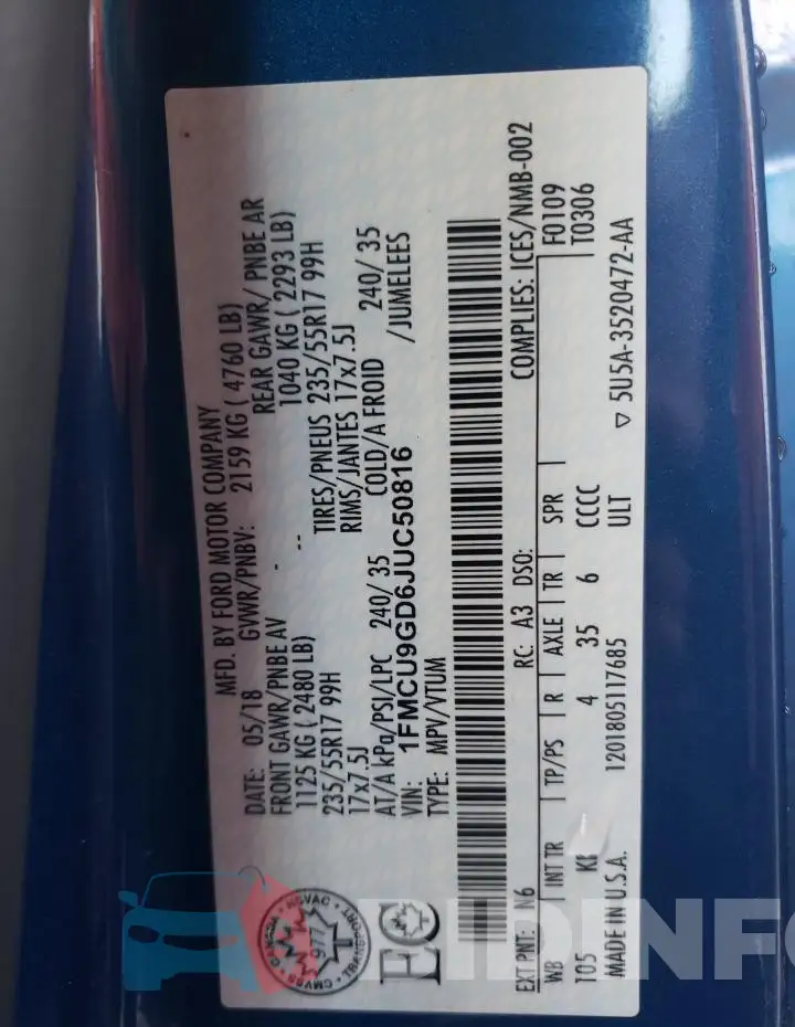1FMCU9GD6JUC50816 Photo# 13