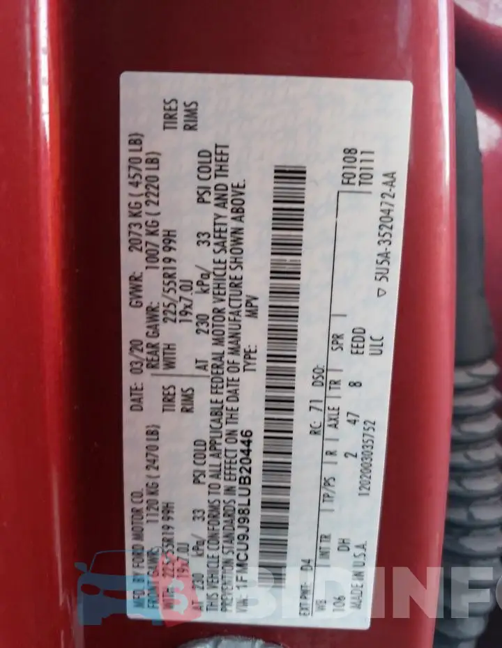 1FMCU9J98LUB20446 Photo# 12