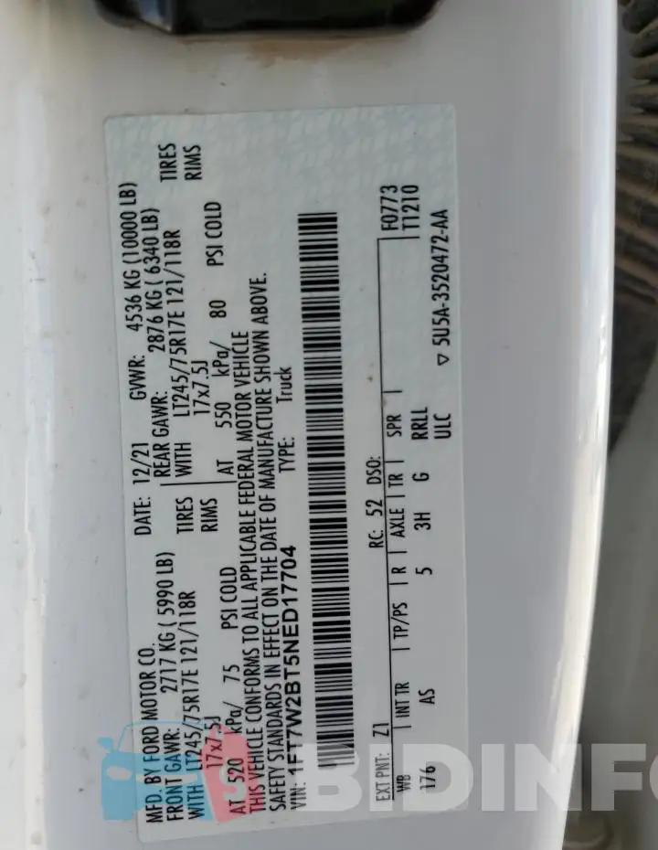 1FT7W2BT5NED17704 Photo# 12