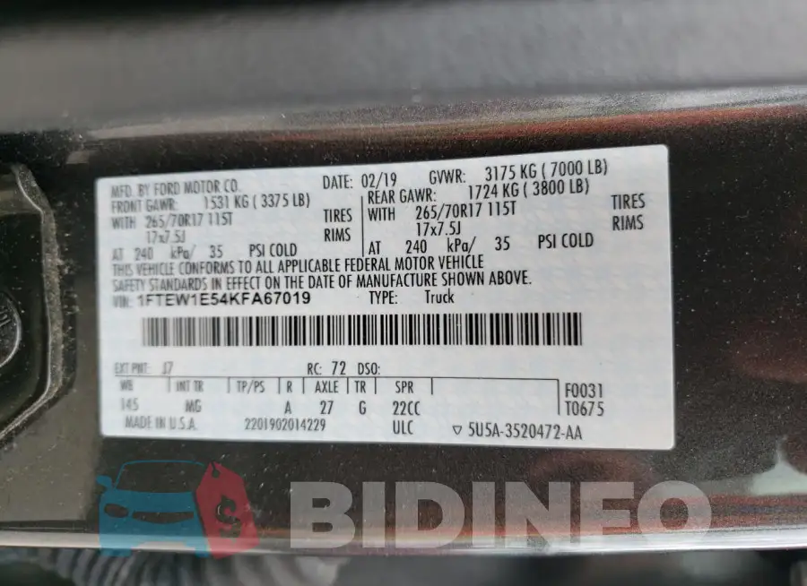 1FTEW1E54KFA67019 Photo# 12