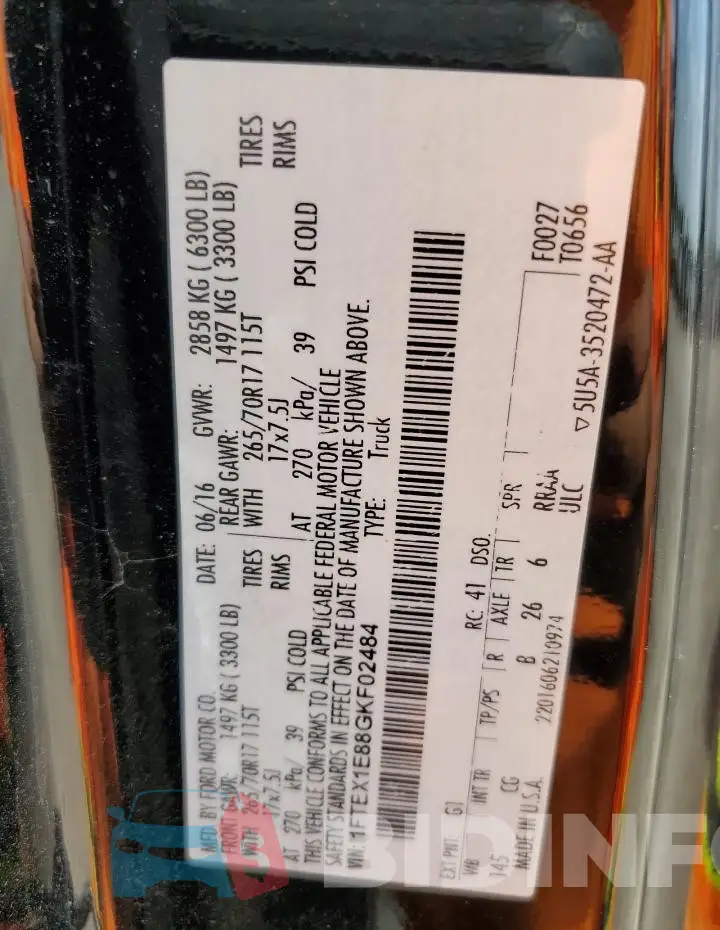1FTEX1E88GKF02484 Photo# 12