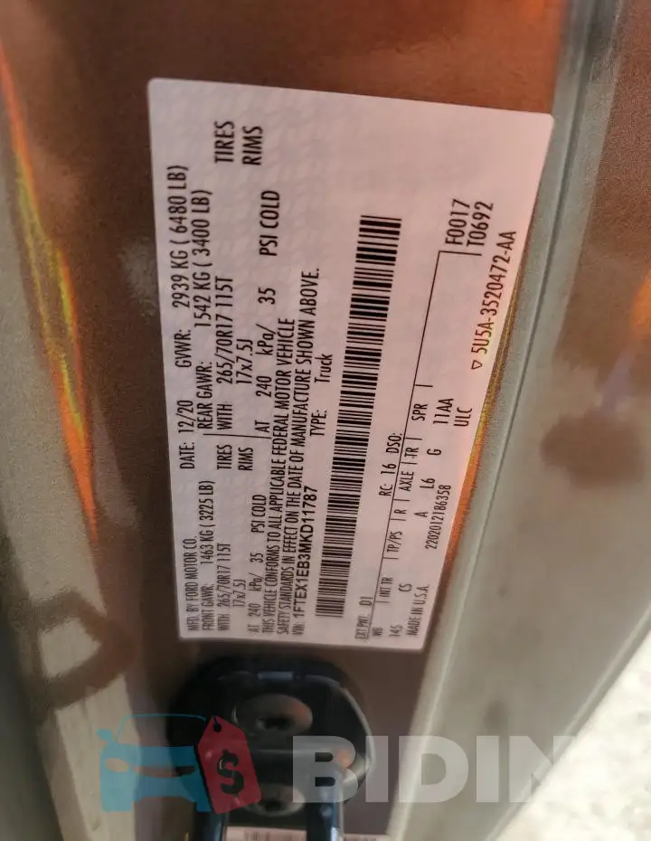1FTEX1EB3MKD11787 Photo# 12