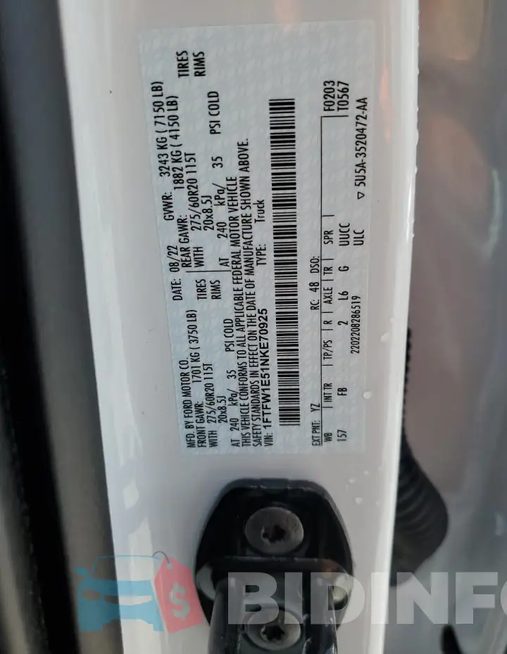 1FTFW1E51NKE70925 Photo# 12