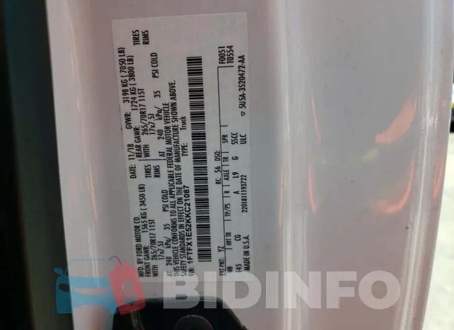 1FTFX1E52KKC21087 Photo# 13