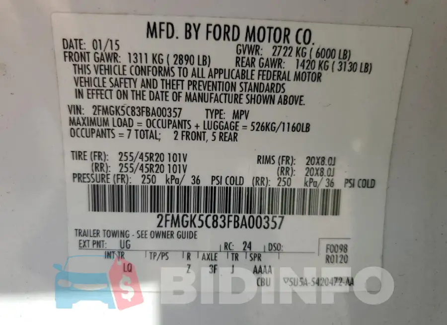 2FMGK5C83FBA00357 Photo# 14