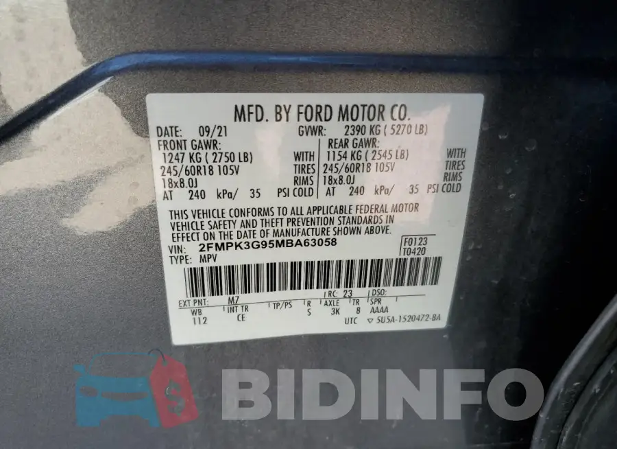 2FMPK3G95MBA63058 Photo# 12