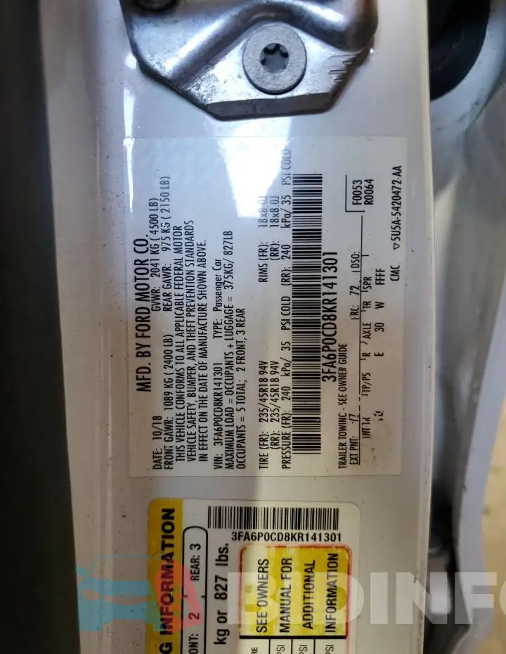 3FA6P0CD8KR141301 Photo# 12