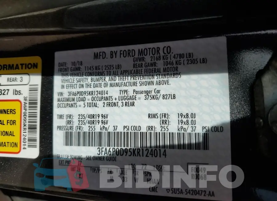 3FA6P0D95KR124014 Photo# 12