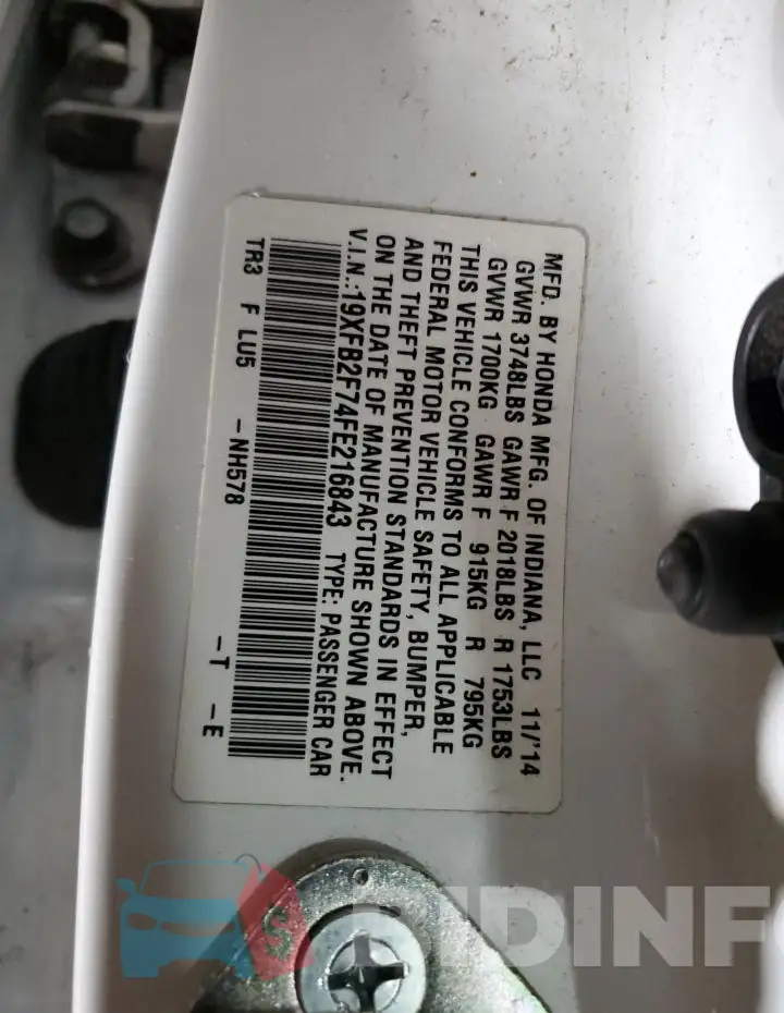 19XFB2F74FE216843 Photo# 12