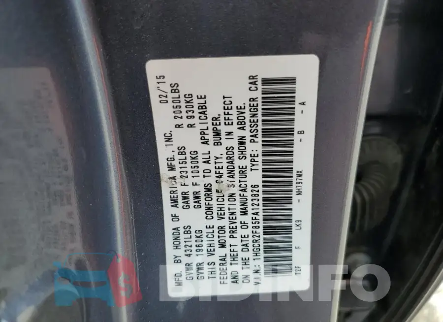 1HGCR2F85FA123826 Photo# 13